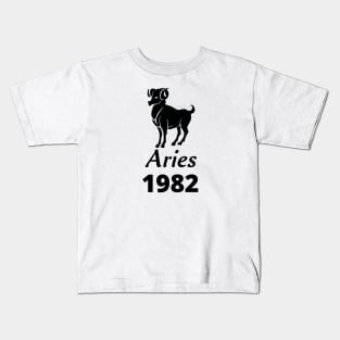 Black Aries Zodiac 1982 Kids T-Shirt